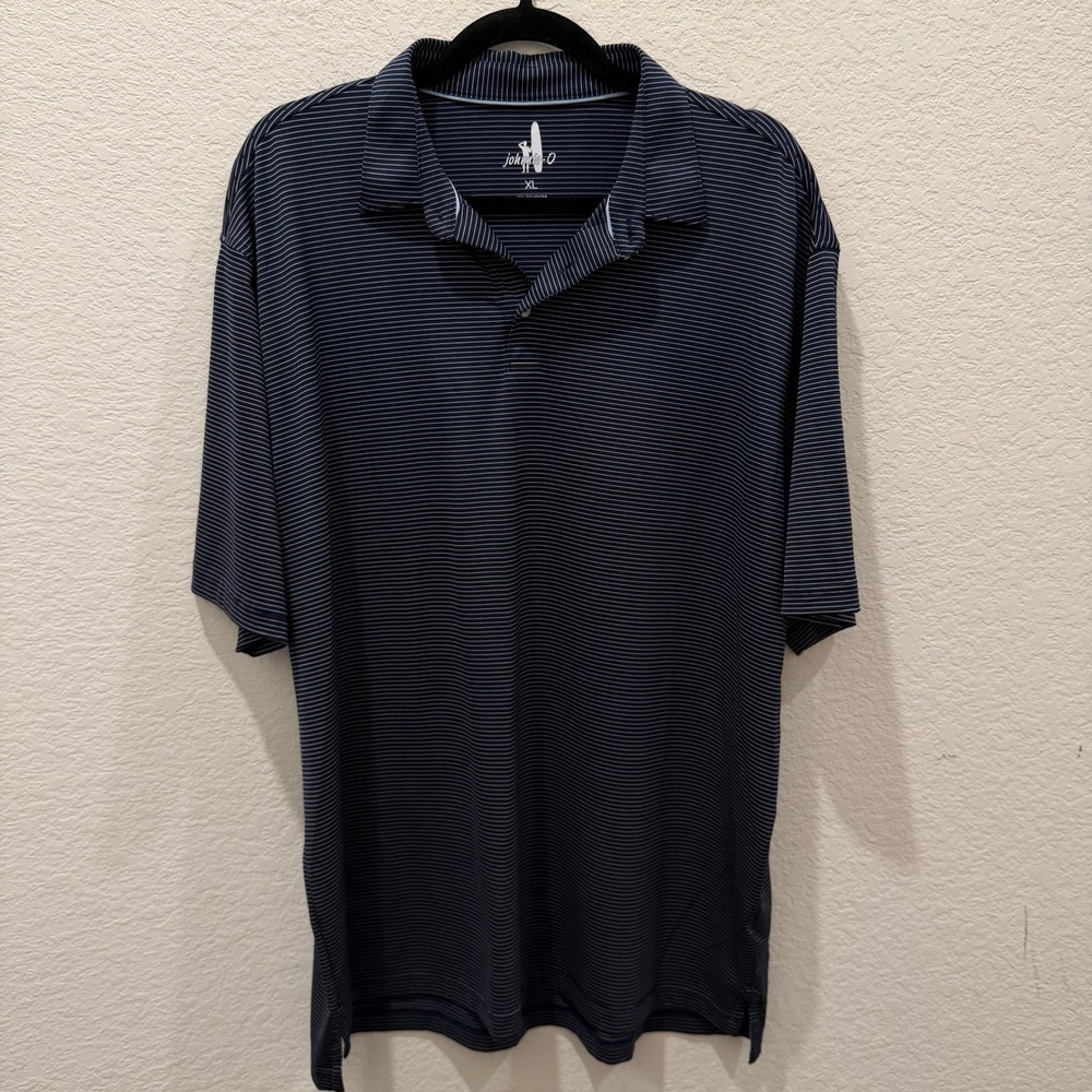 Johnnie-O Mens XL Navy Blue Striped Performance Golf Polo Shirt Short Sleeve